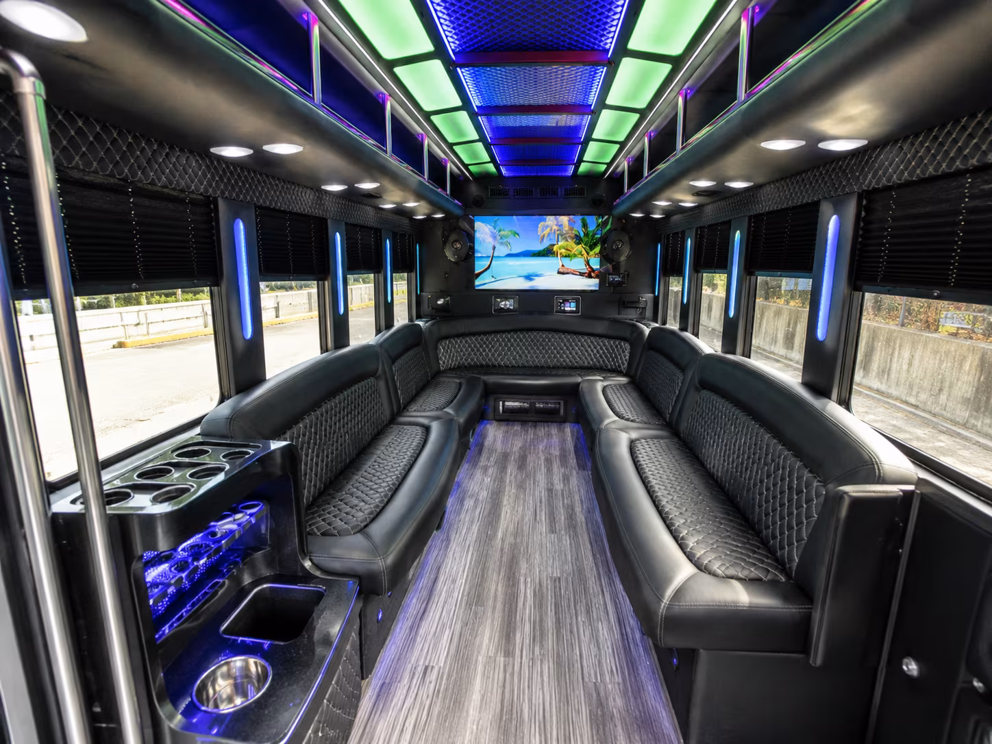 peoria 18 passenger party bus inside